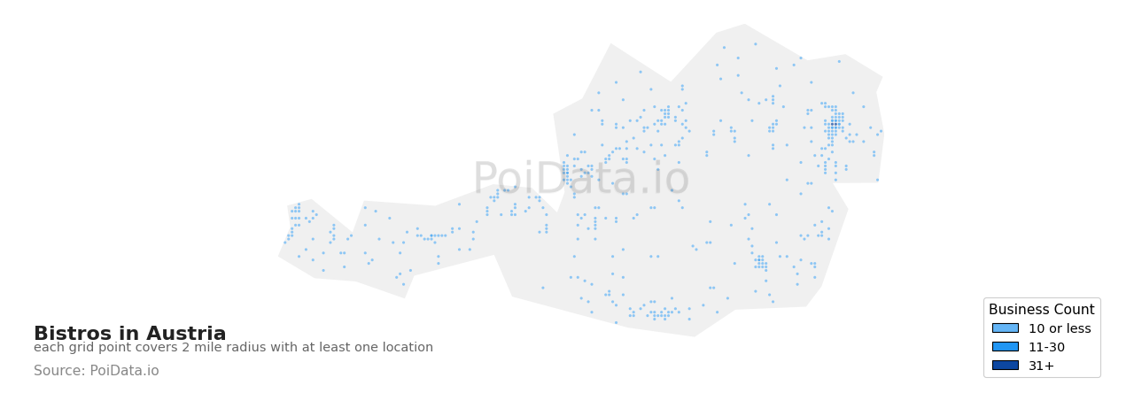 Bistro density map for Austria
