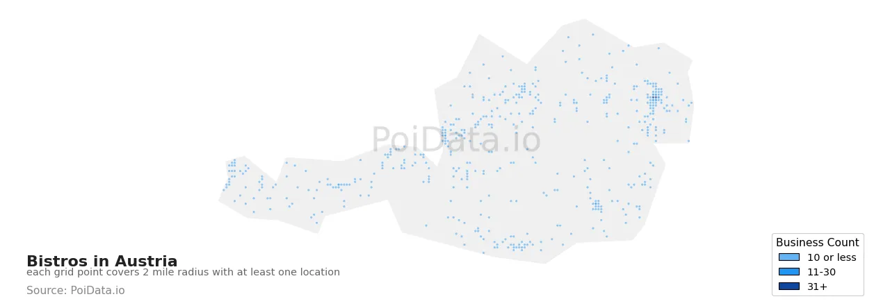 Bistro density map for Austria