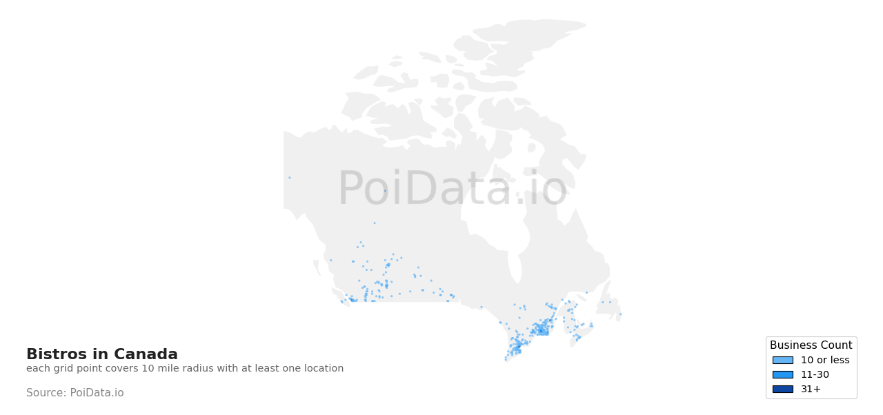 Bistro density map for Canada