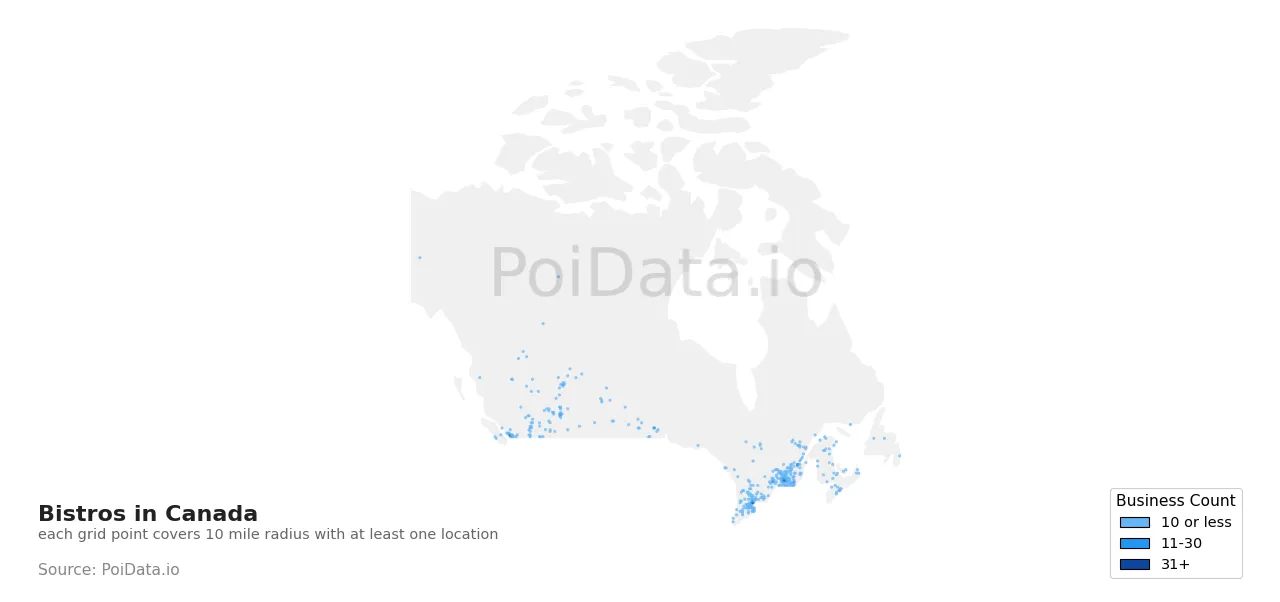 Bistro density map for Canada