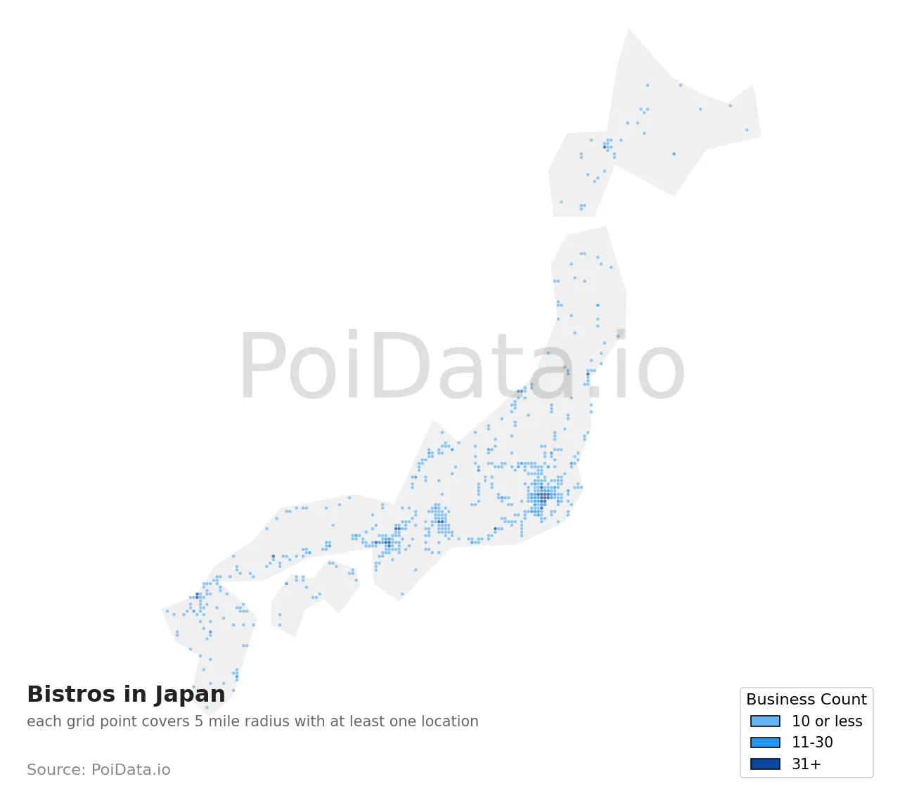 Bistro density map for Japan