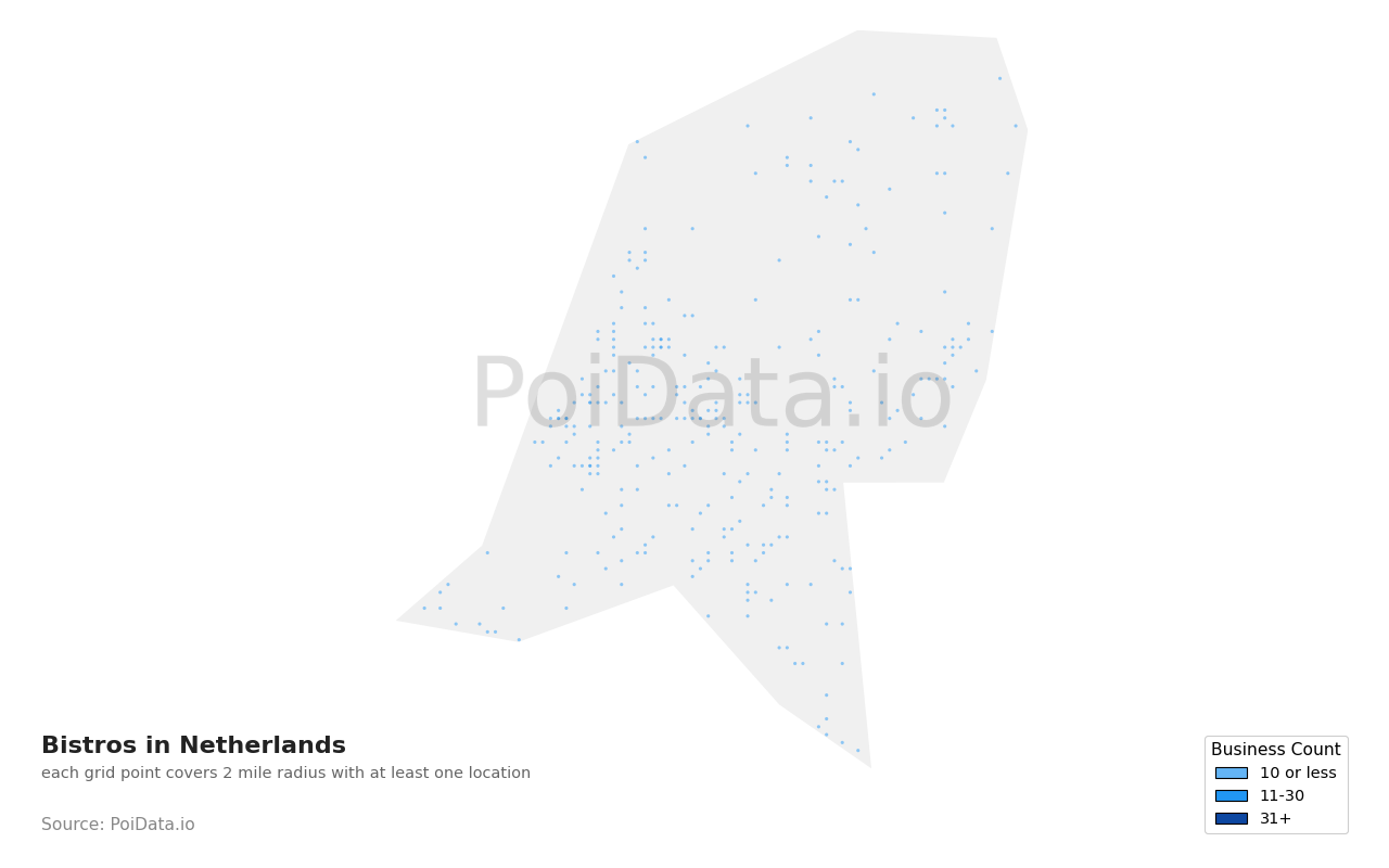 Bistro density map for Netherlands