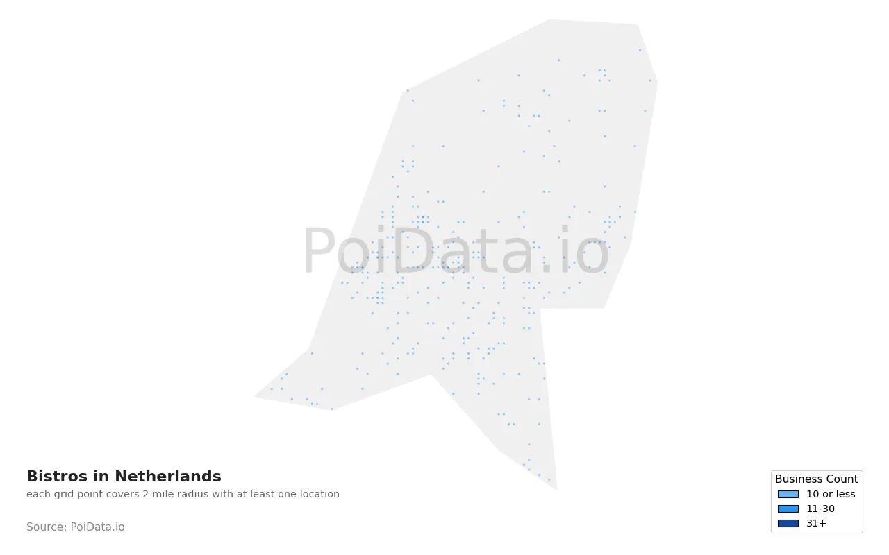 Bistro density map for Netherlands