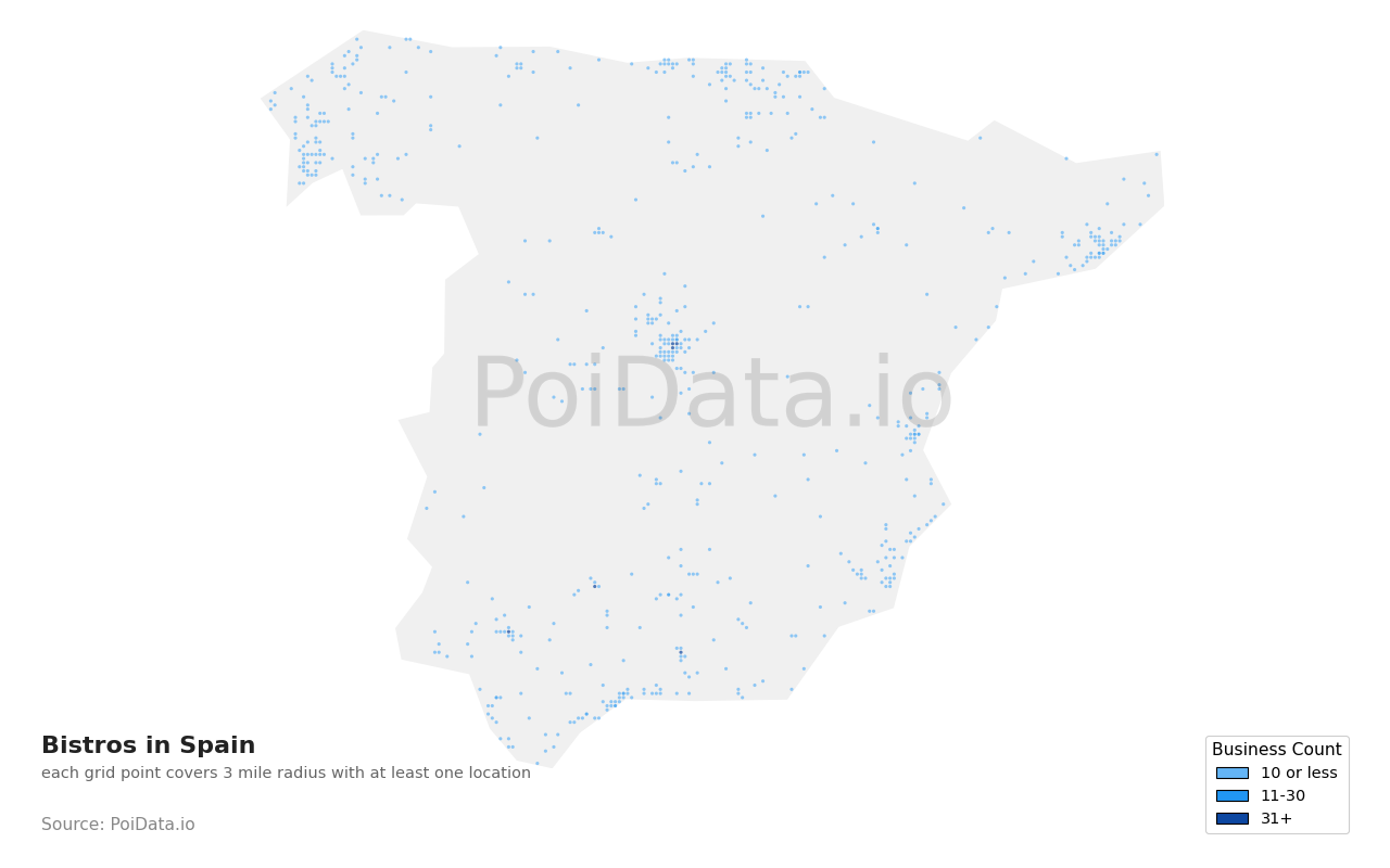 Bistro density map for Spain