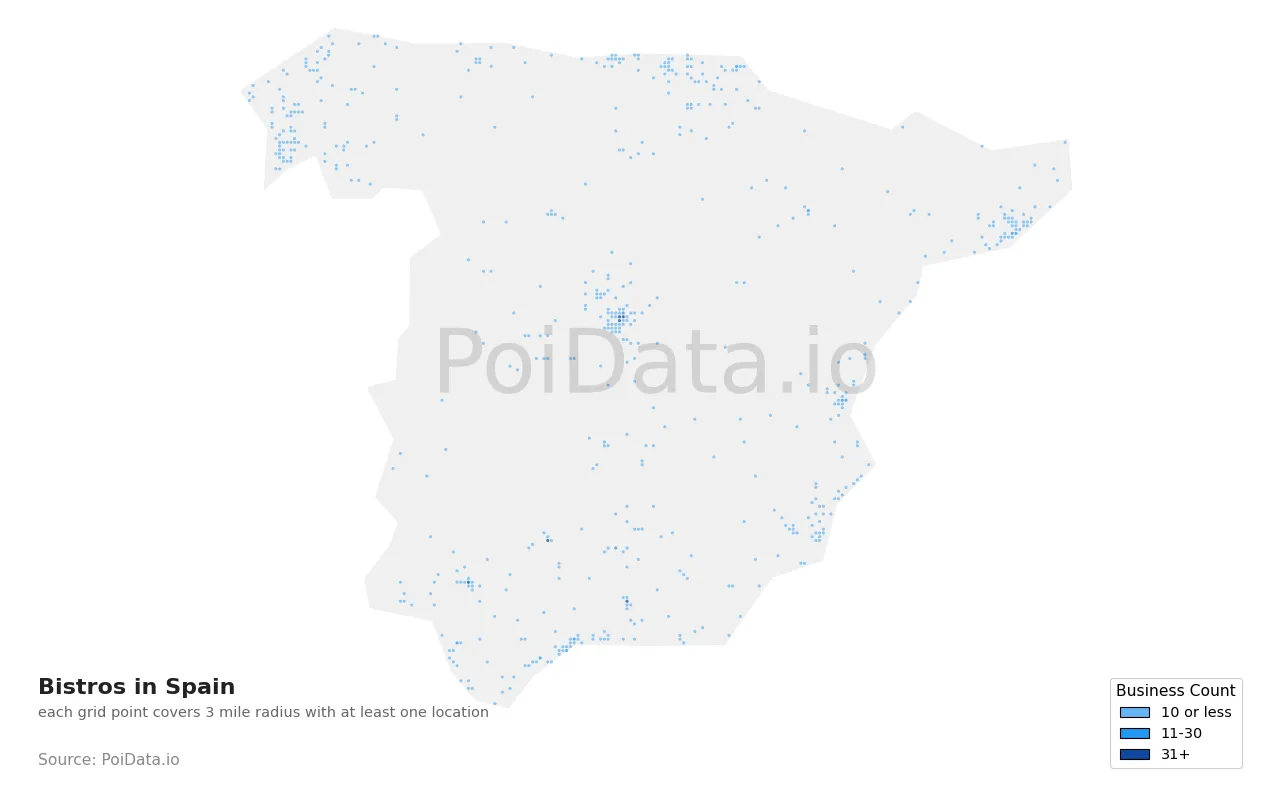 Bistro density map for Spain