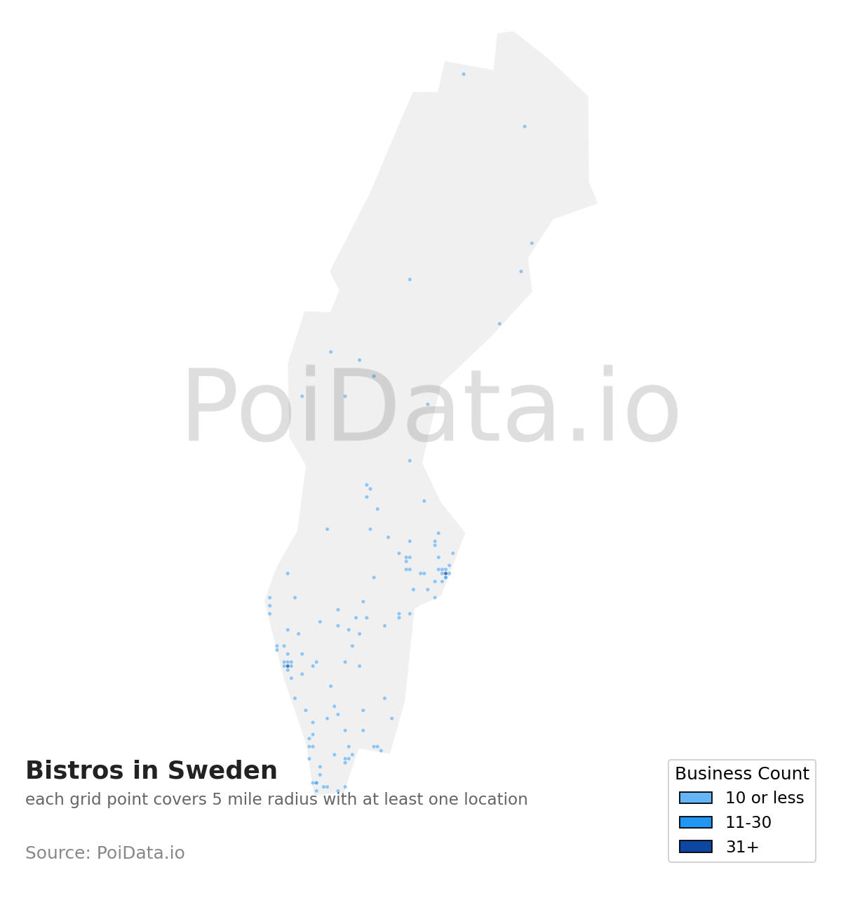 Bistro density map for Sweden