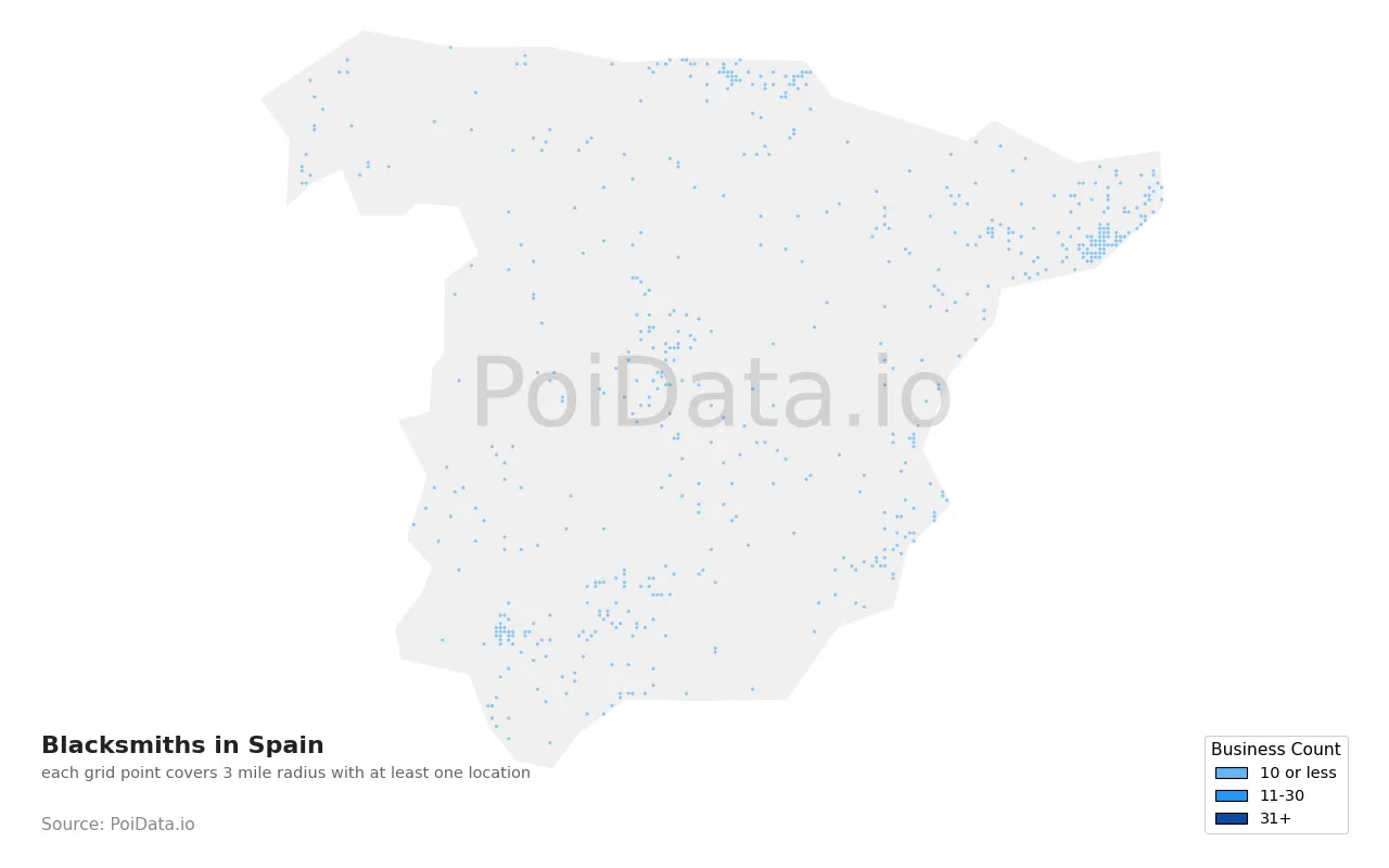 Blacksmith density map for Spain