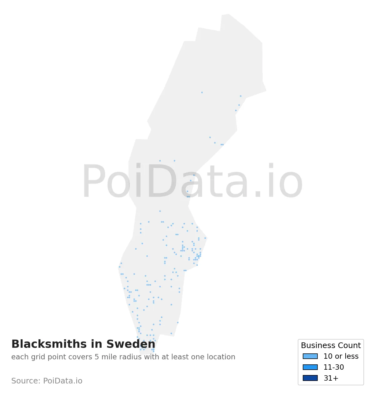 Blacksmith density map for Sweden