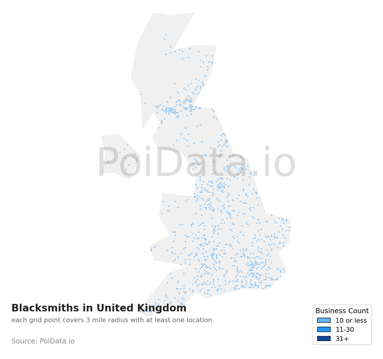 Blacksmith density map for United Kingdom