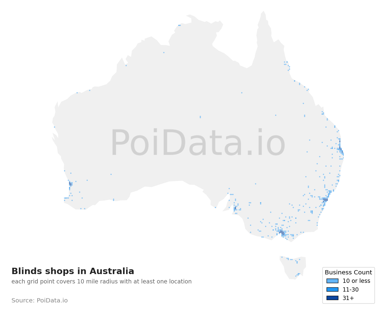 Blinds shop density map for Australia