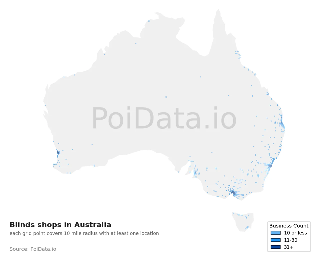 Blinds shop density map for Australia