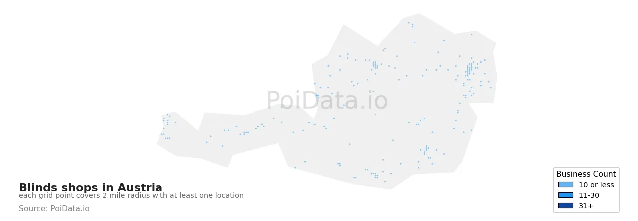 Blinds shop density map for Austria