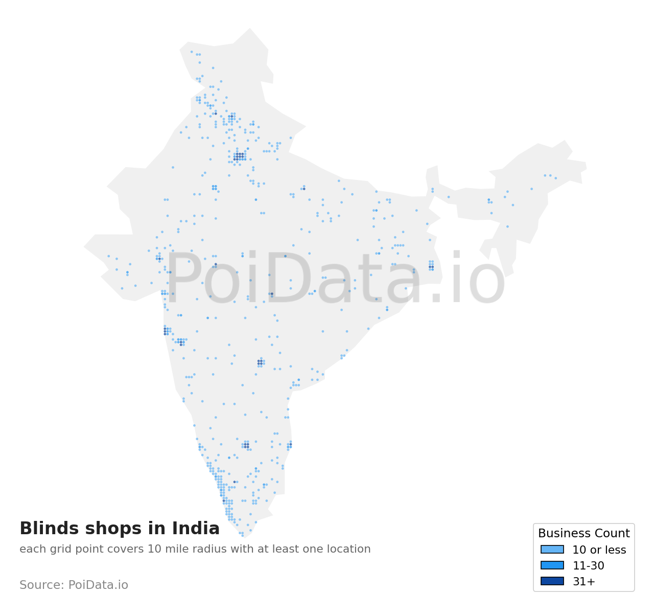 Blinds shop density map for India