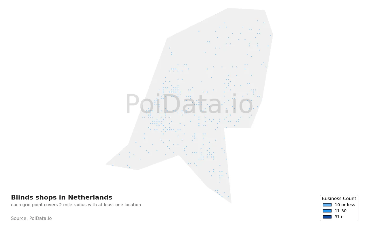 Blinds shop density map for Netherlands
