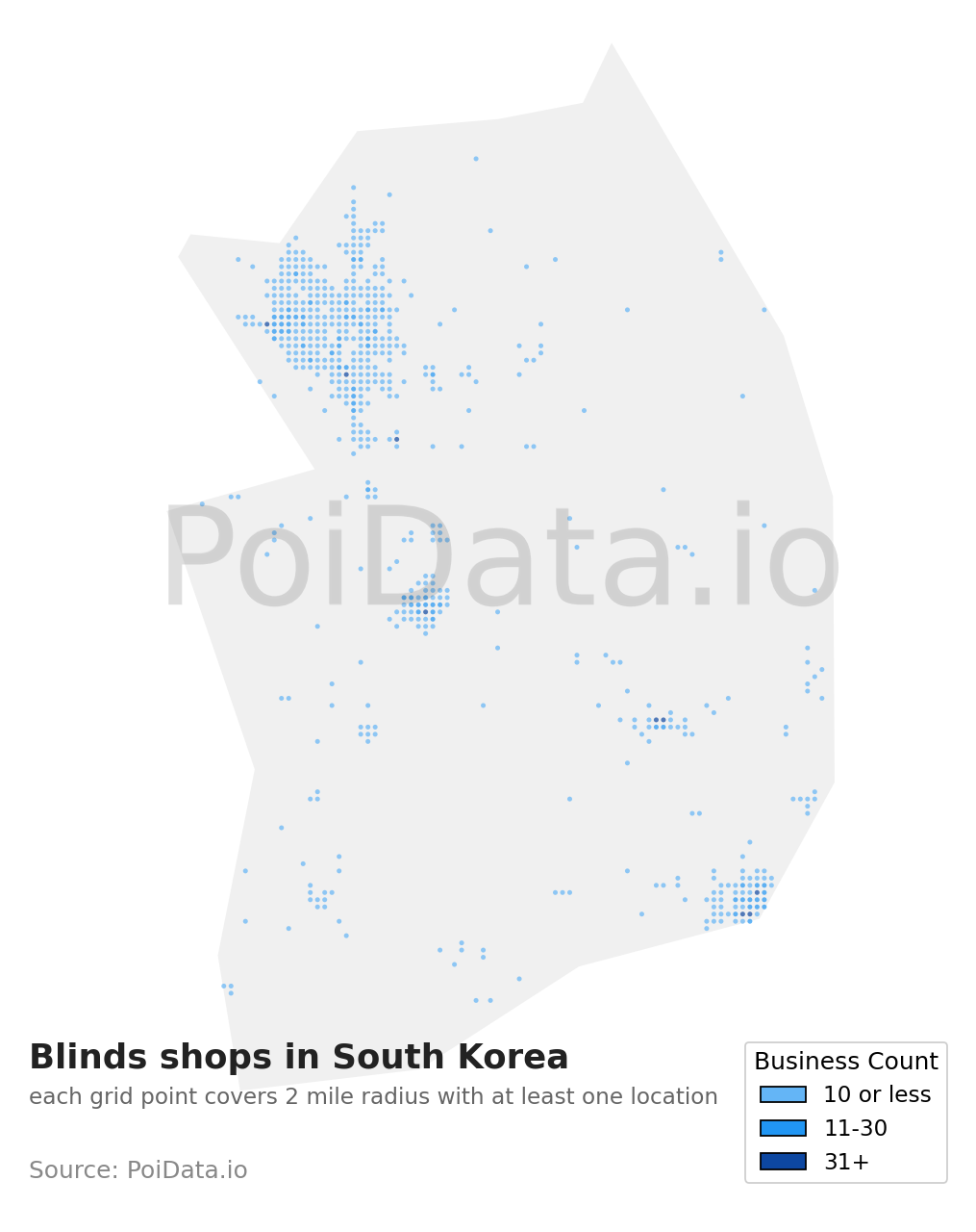Blinds shop density map for South Korea