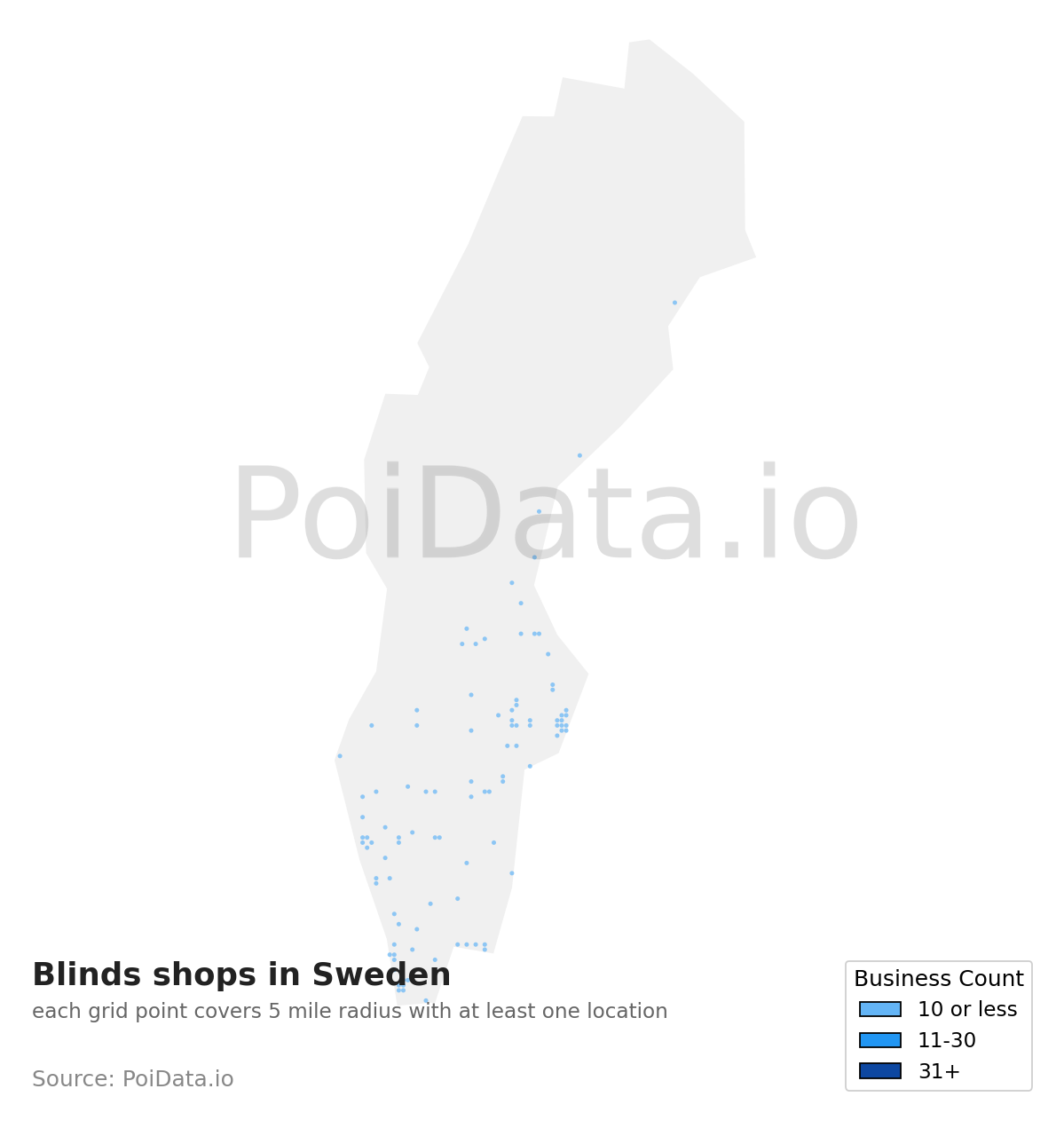 Blinds shop density map for Sweden