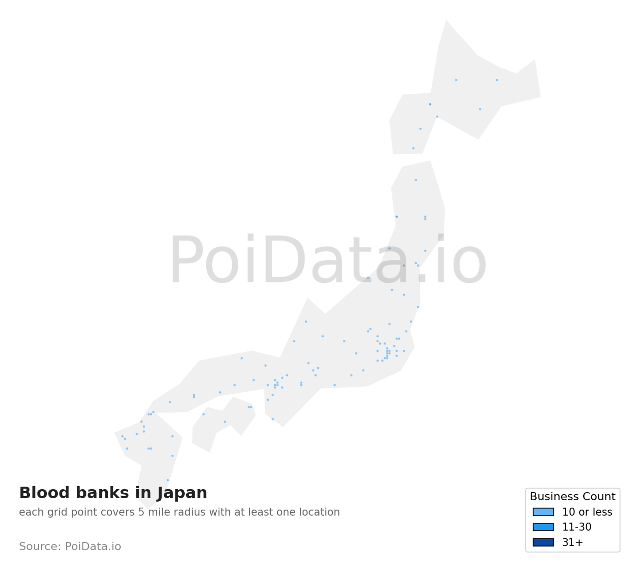 Blood bank density map for Japan