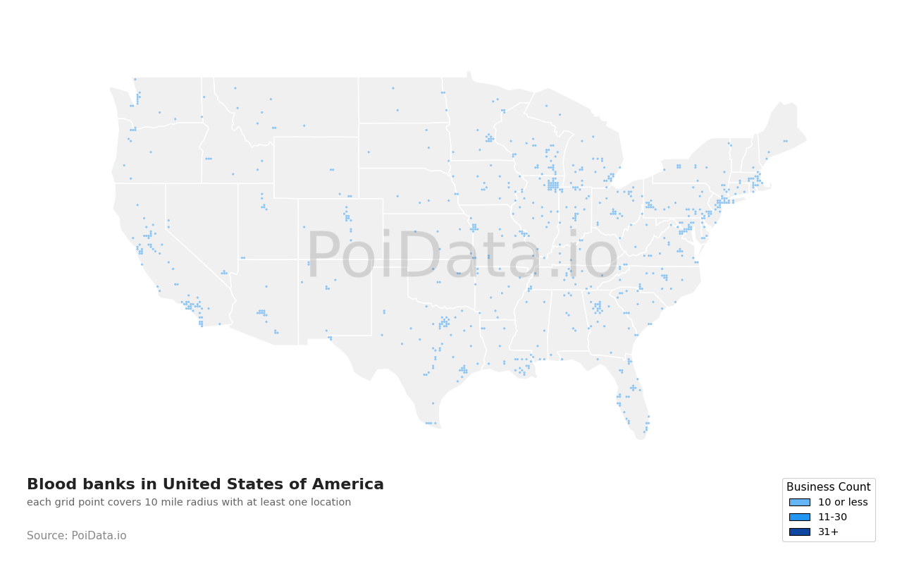 Blood bank density map for United States