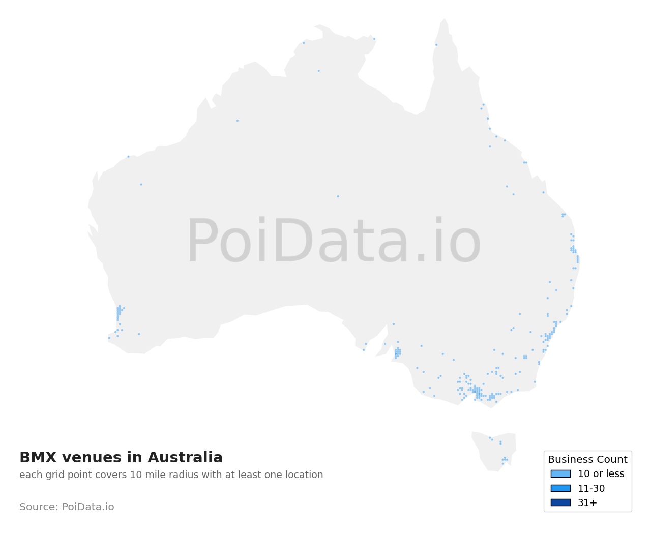 BMX venue density map for Queensland, Australia