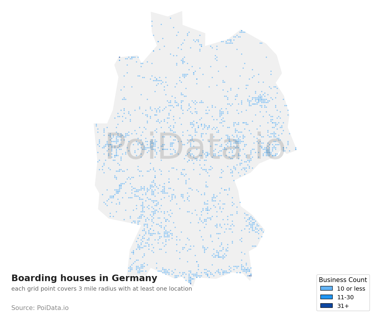 Boarding house density map for Germany