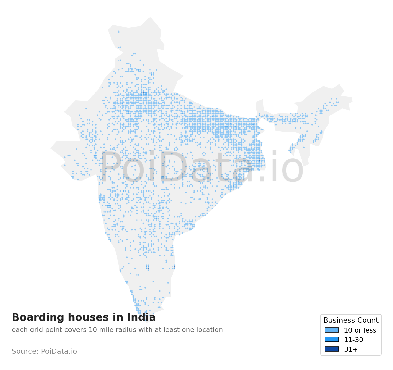 Boarding house density map for India