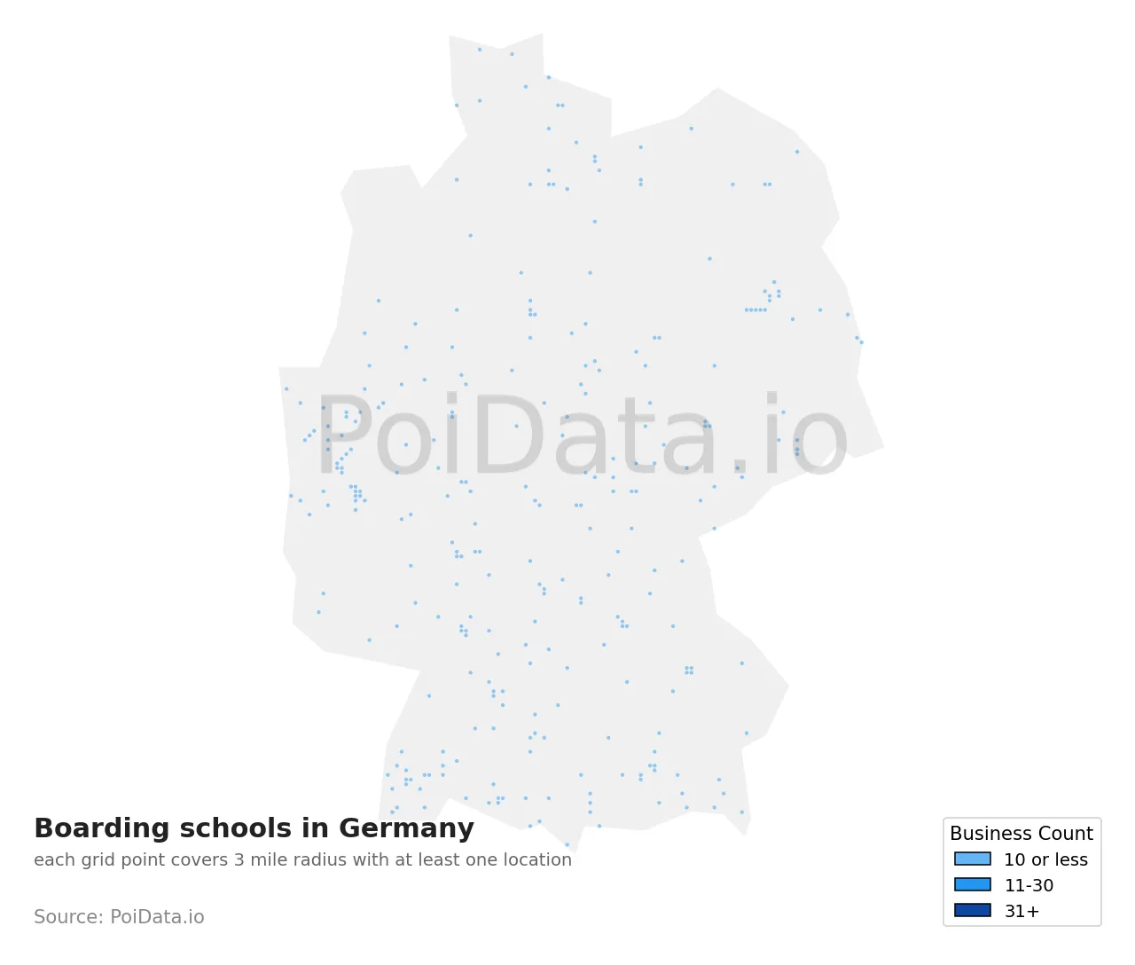 Boarding school density map for Germany