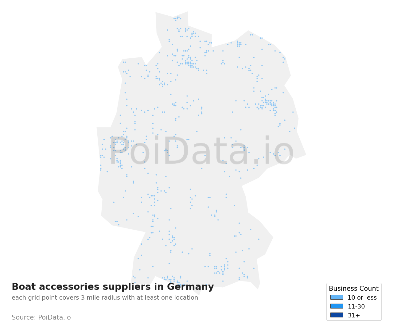 Boat accessories supplier density map for Germany