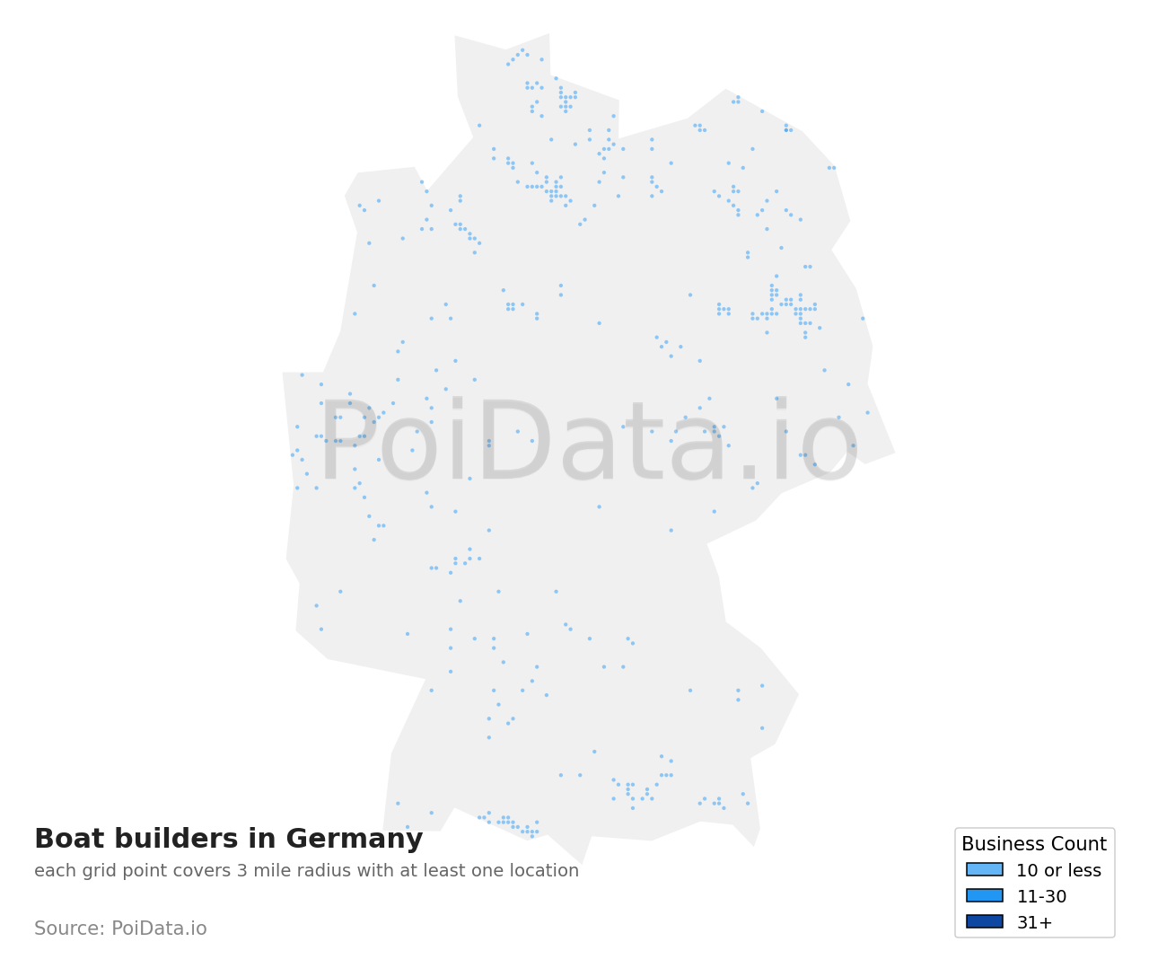 Boat builders density map for Germany