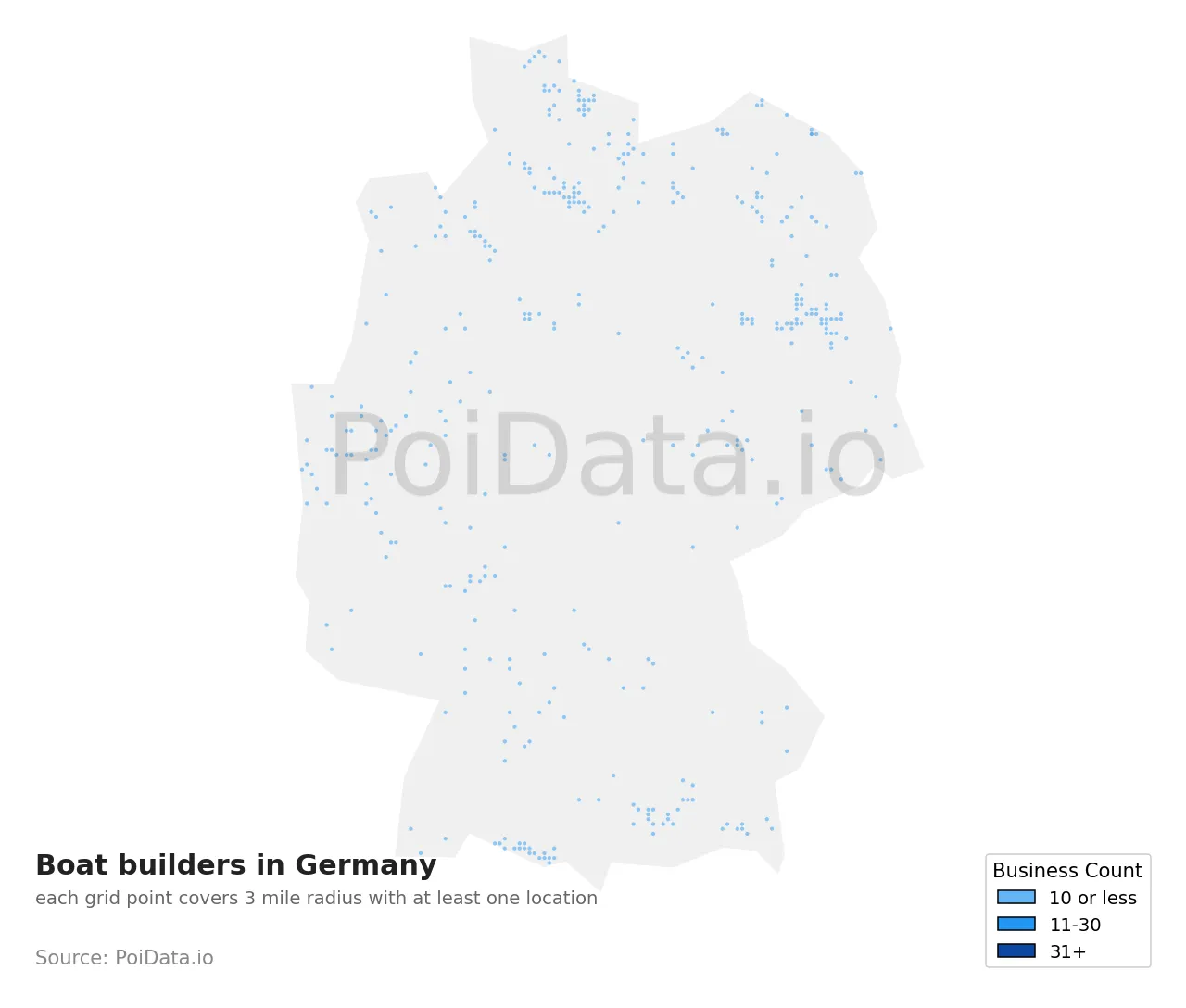 Boat builders density map for Germany