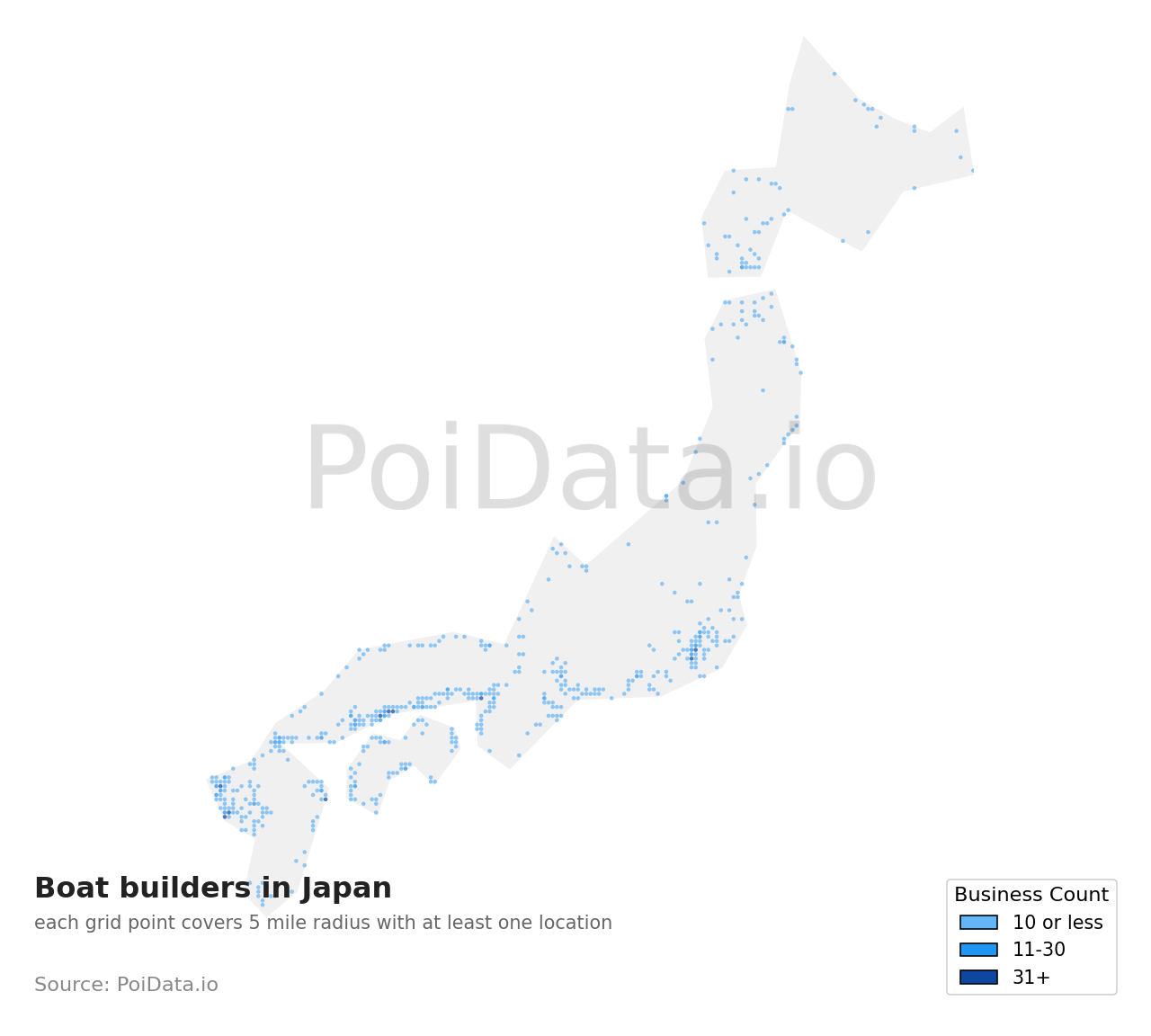 Boat builders density map for Japan