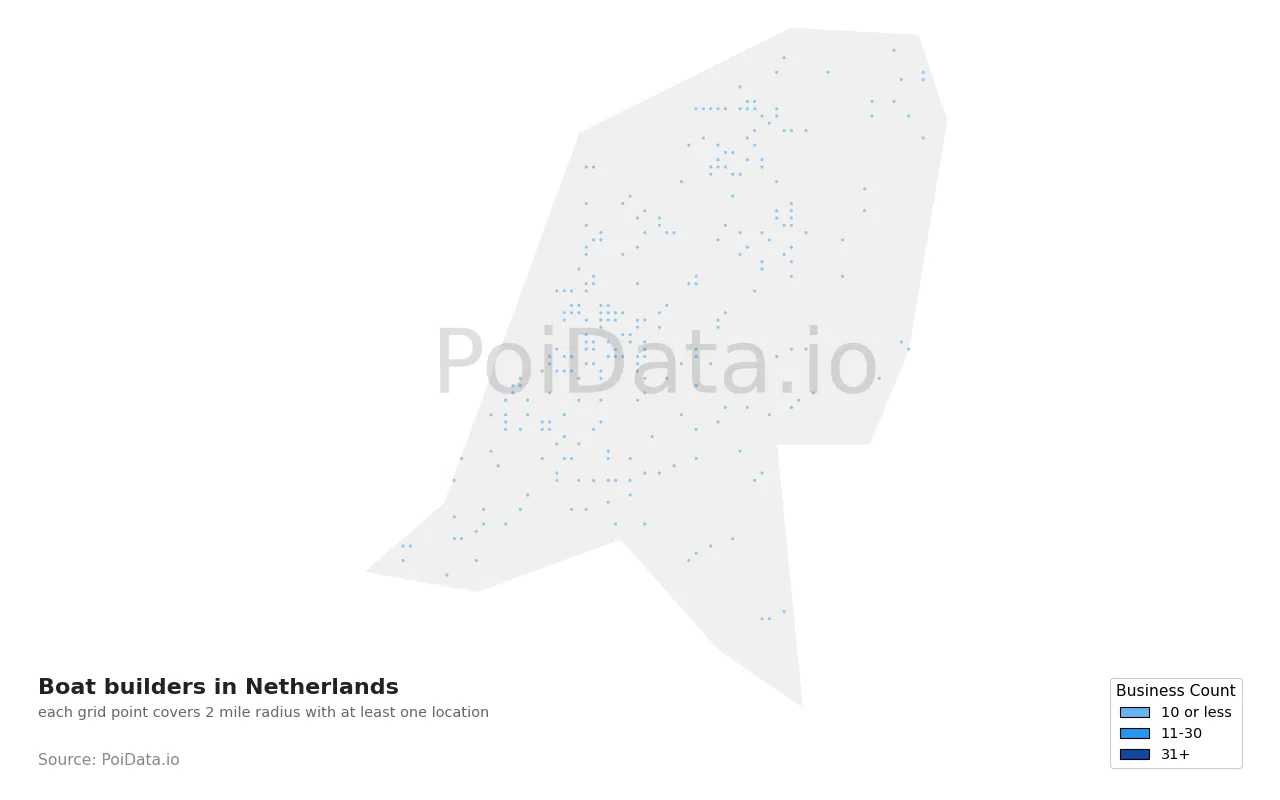 Boat builders density map for Netherlands