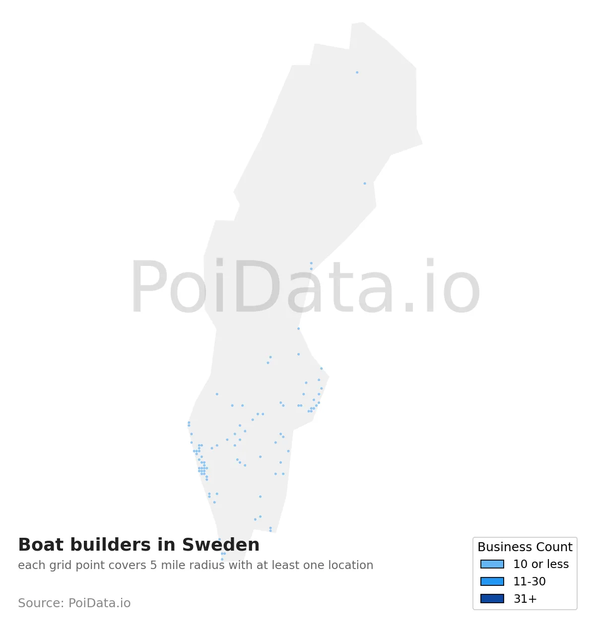 Boat builders density map for Sweden
