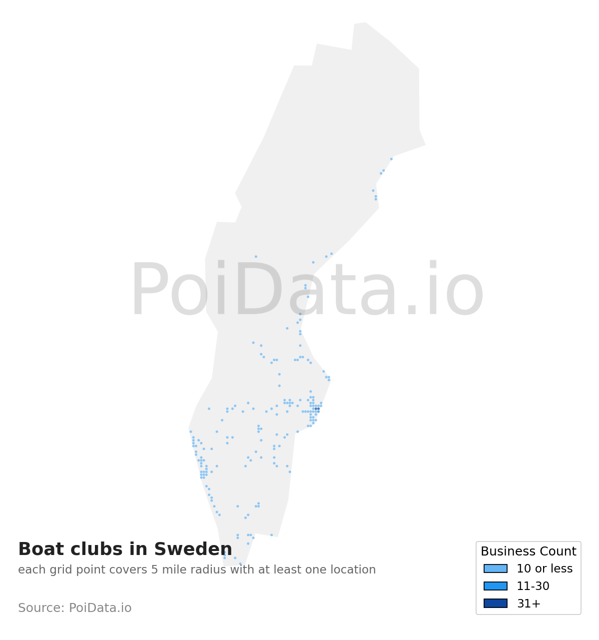 Boat club density map for Sweden