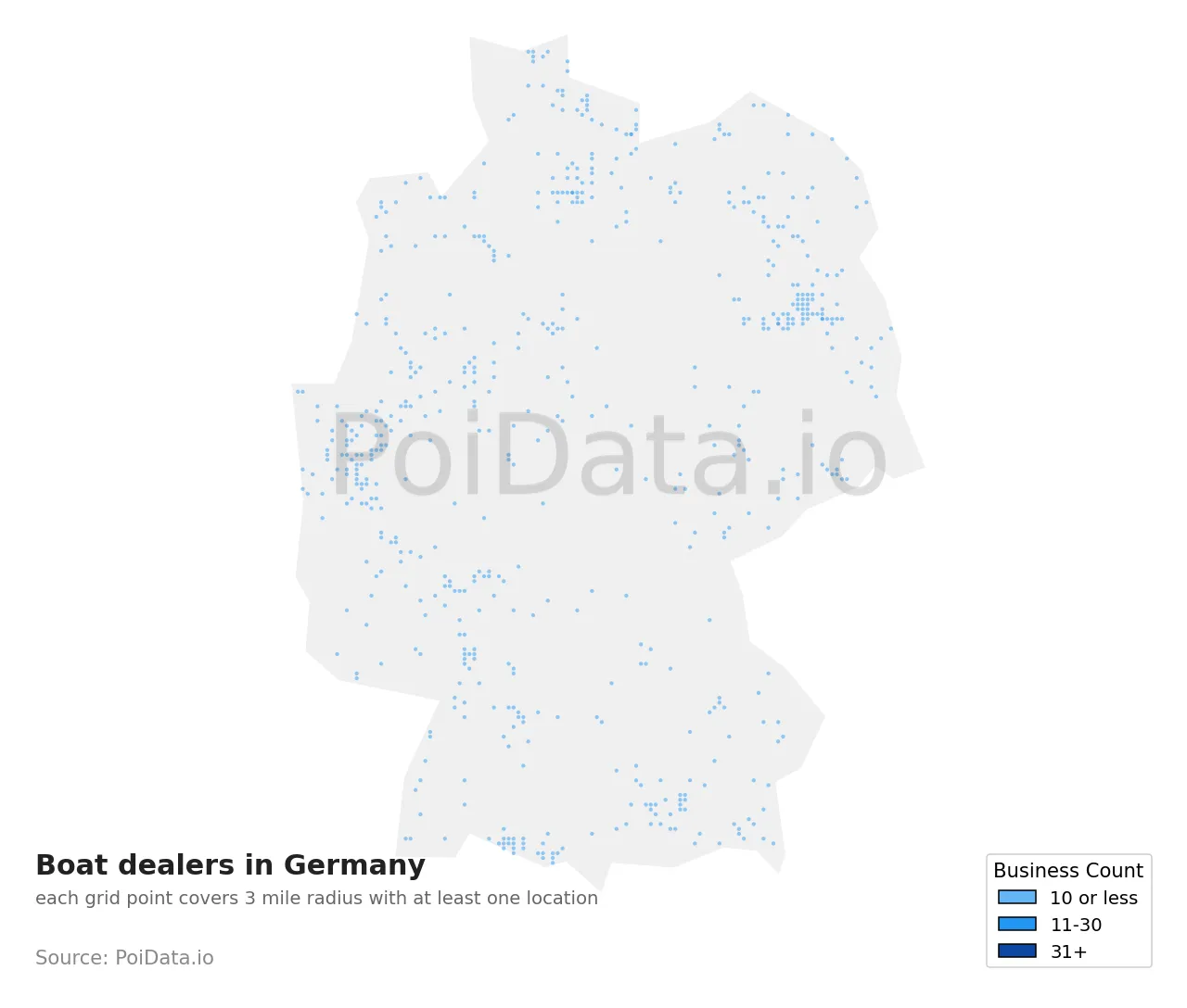 Boat dealer density map for Germany