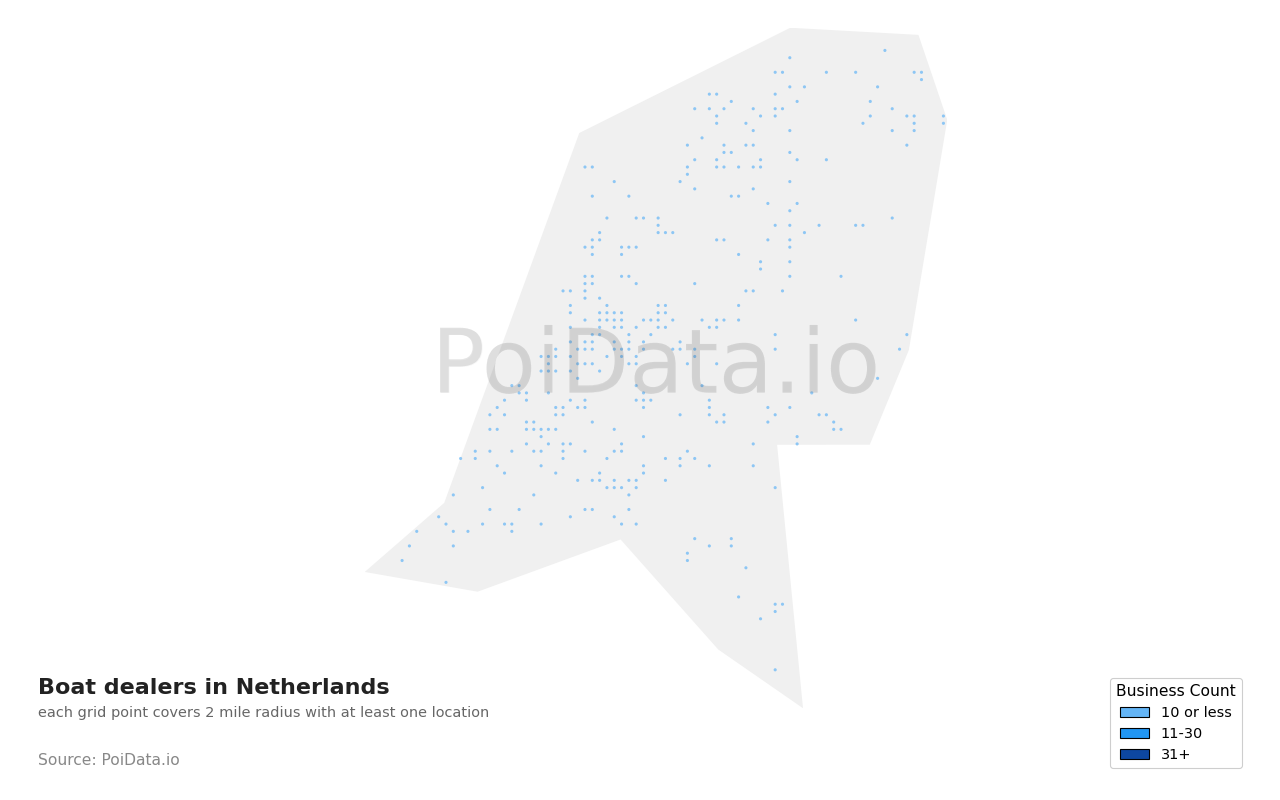 Boat dealer density map for Netherlands
