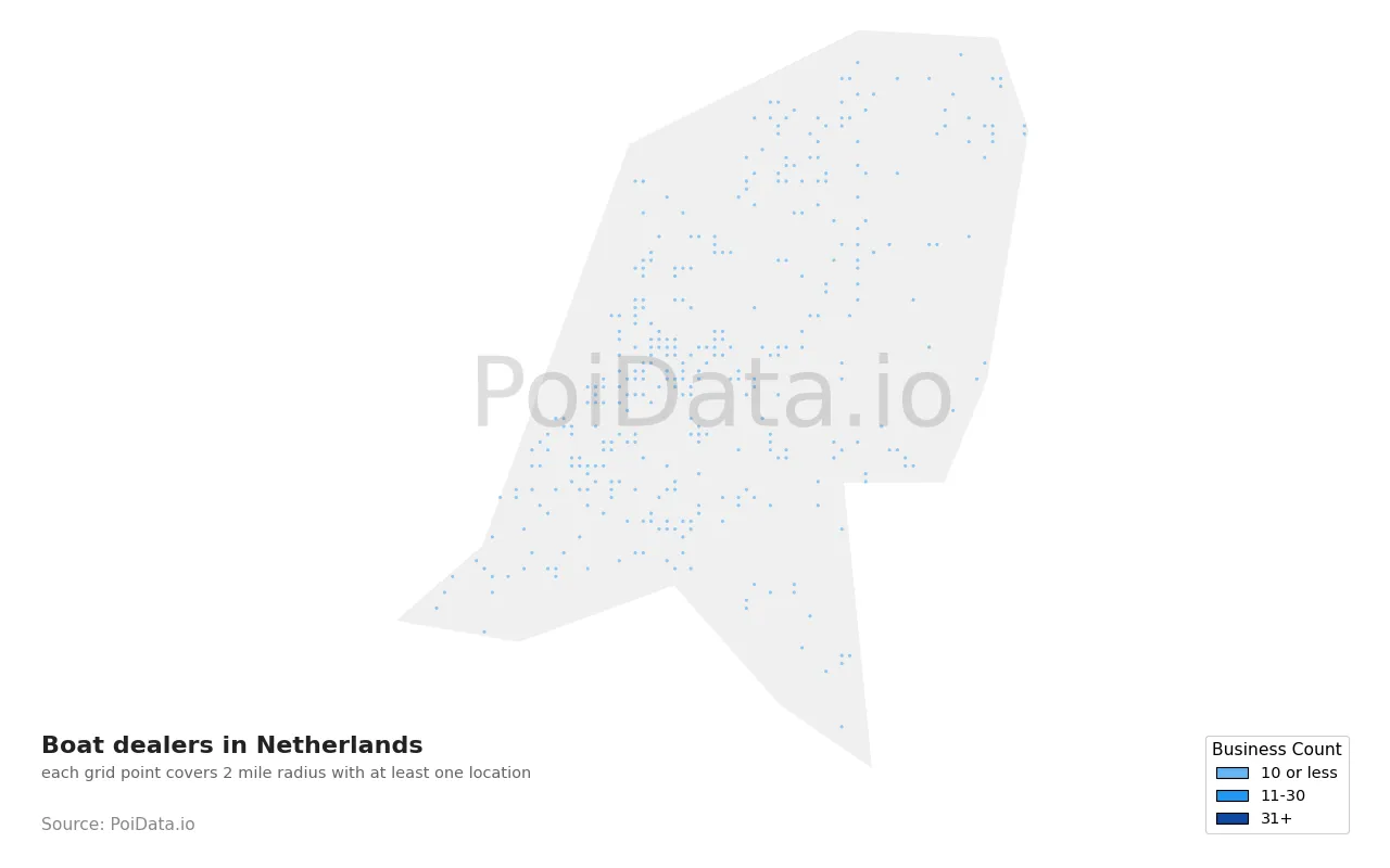 Boat dealer density map for Netherlands