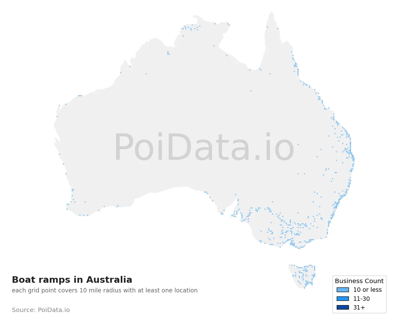 Boat ramp density map for Australia