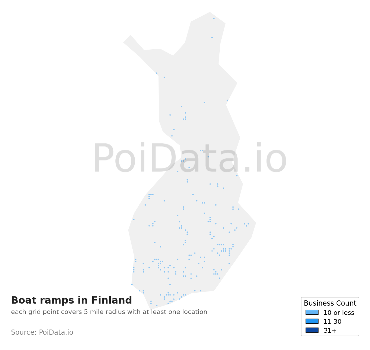 Boat ramp density map for Finland