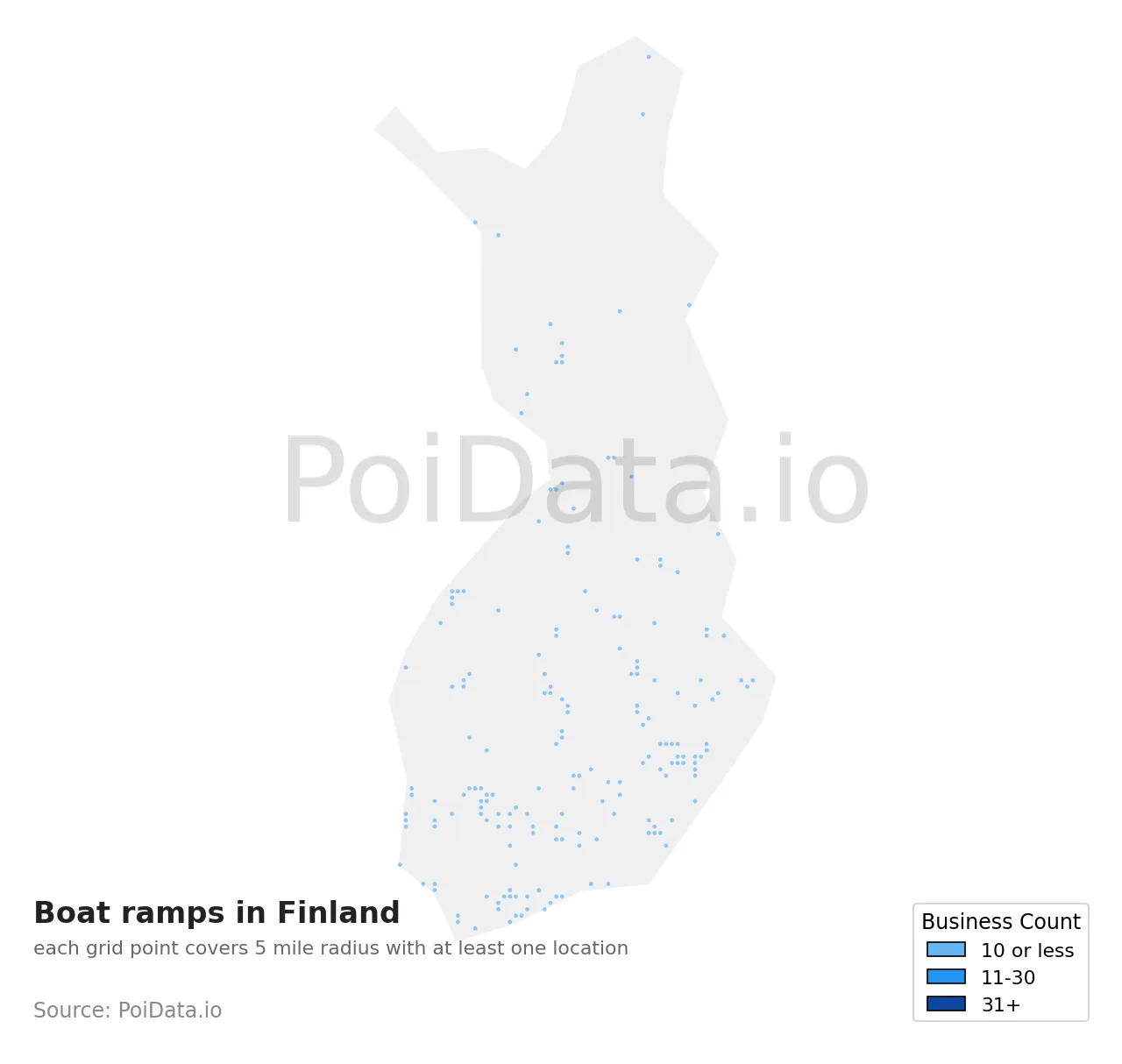 Boat ramp density map for Finland
