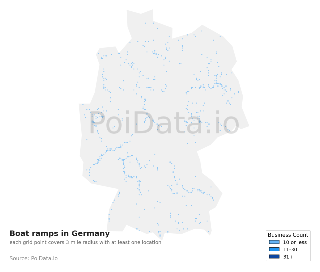 Boat ramp density map for Germany