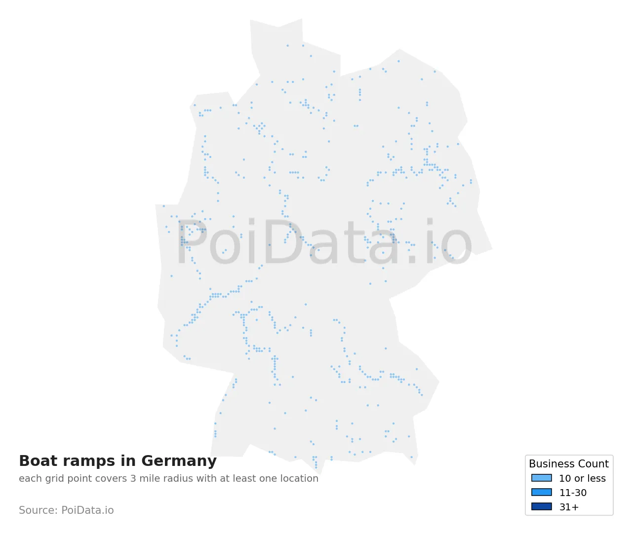 Boat ramp density map for Germany