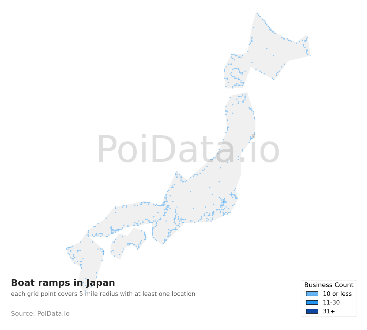 Boat ramp density map for Japan