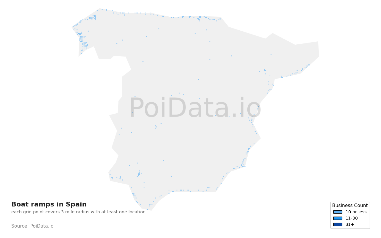Boat ramp density map for Spain