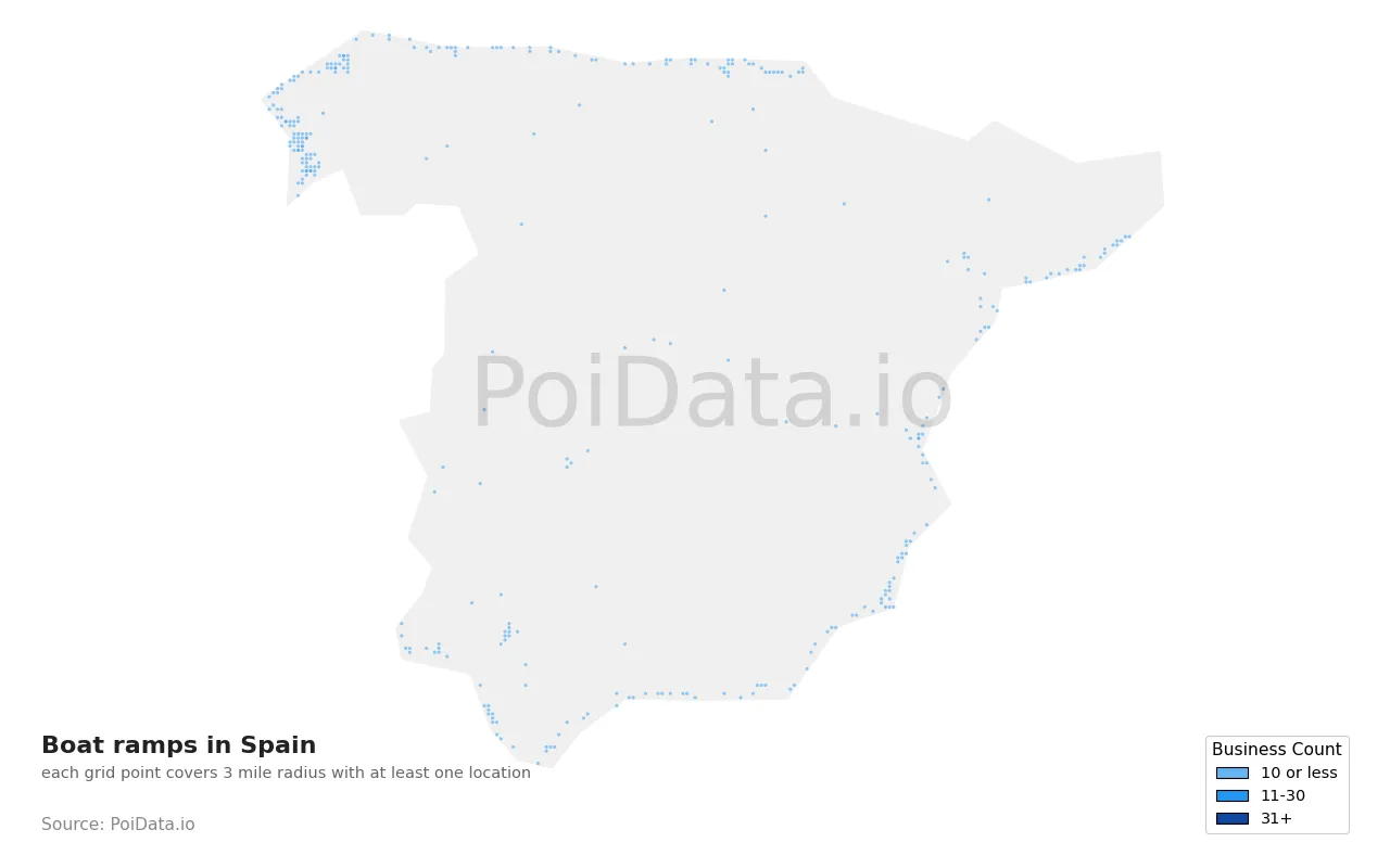 Boat ramp density map for Spain