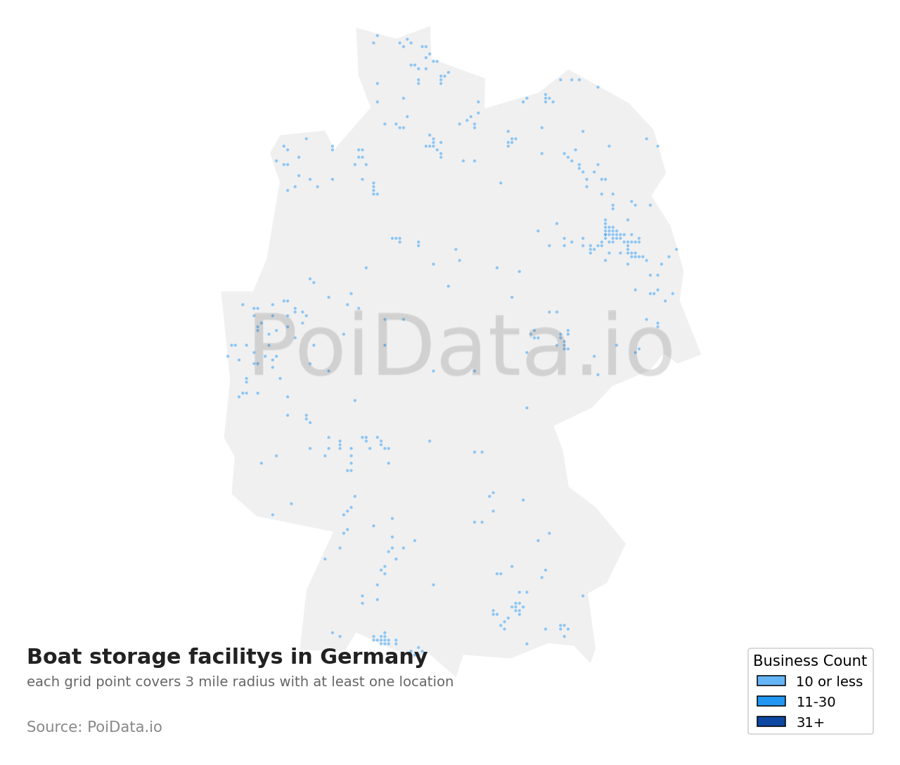 Boat storage facility density map for Germany