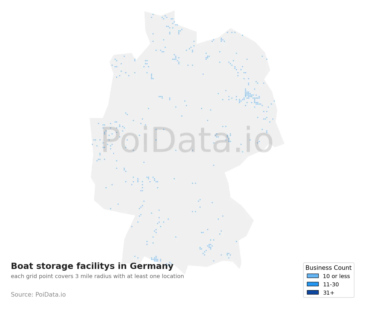 Boat storage facility density map for Germany