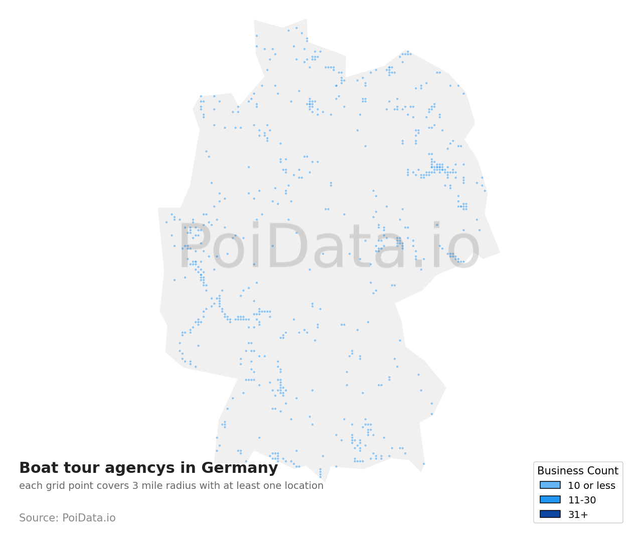 Boat tour agency density map for Germany