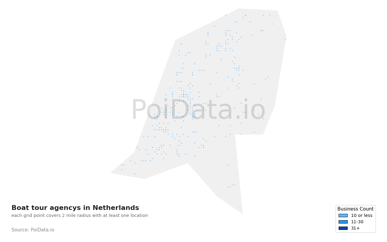 Boat tour agency density map for Netherlands