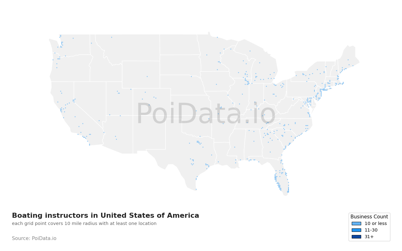 Boating instructor density map for United States