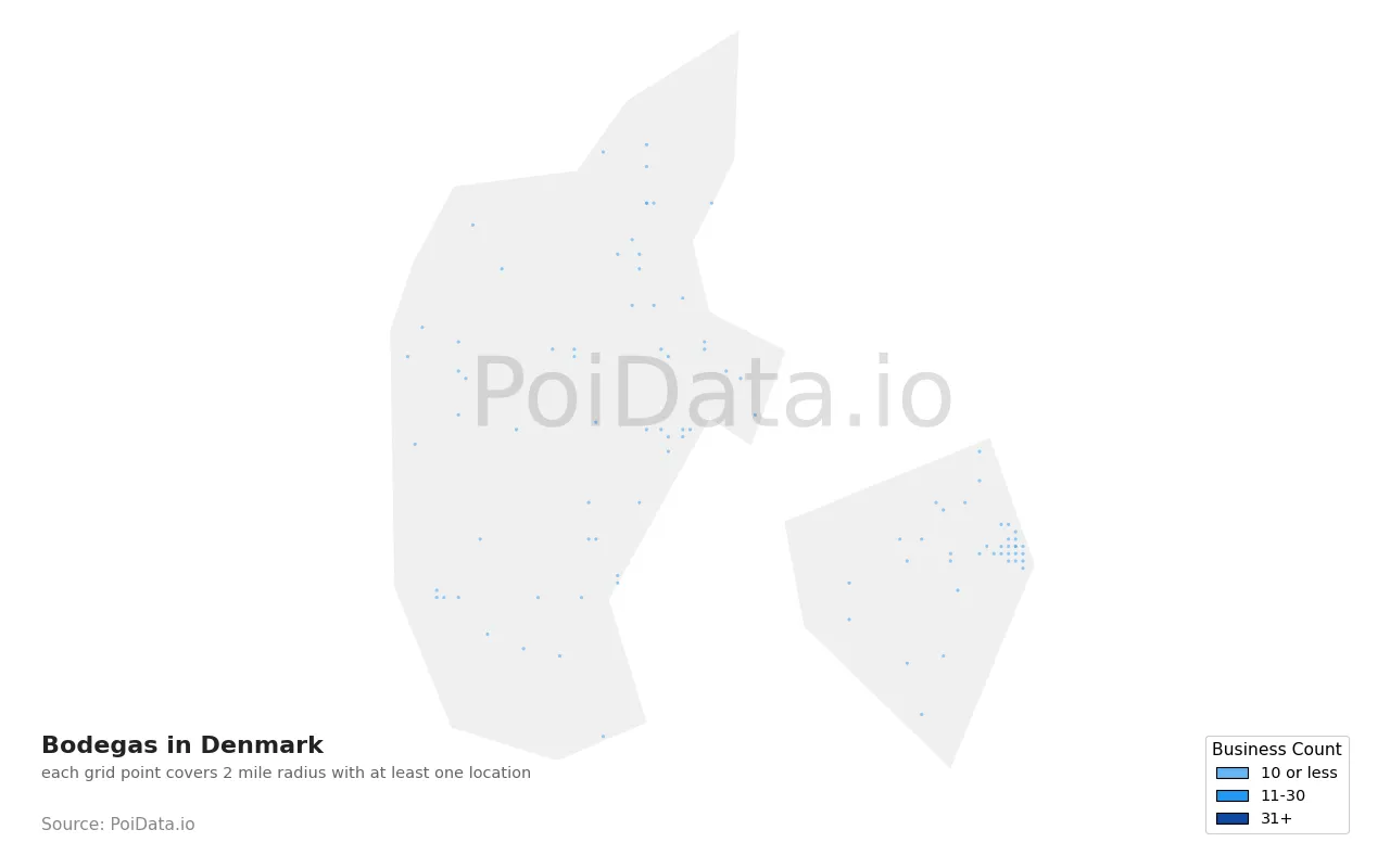 Bodega density map for Denmark